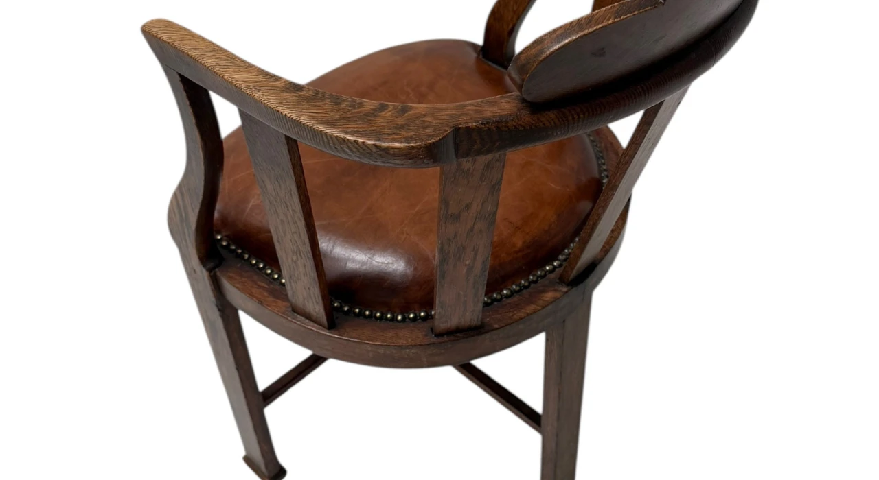 Art Deco Captain"s Chair or Armchair with Leather Seat, 1930s